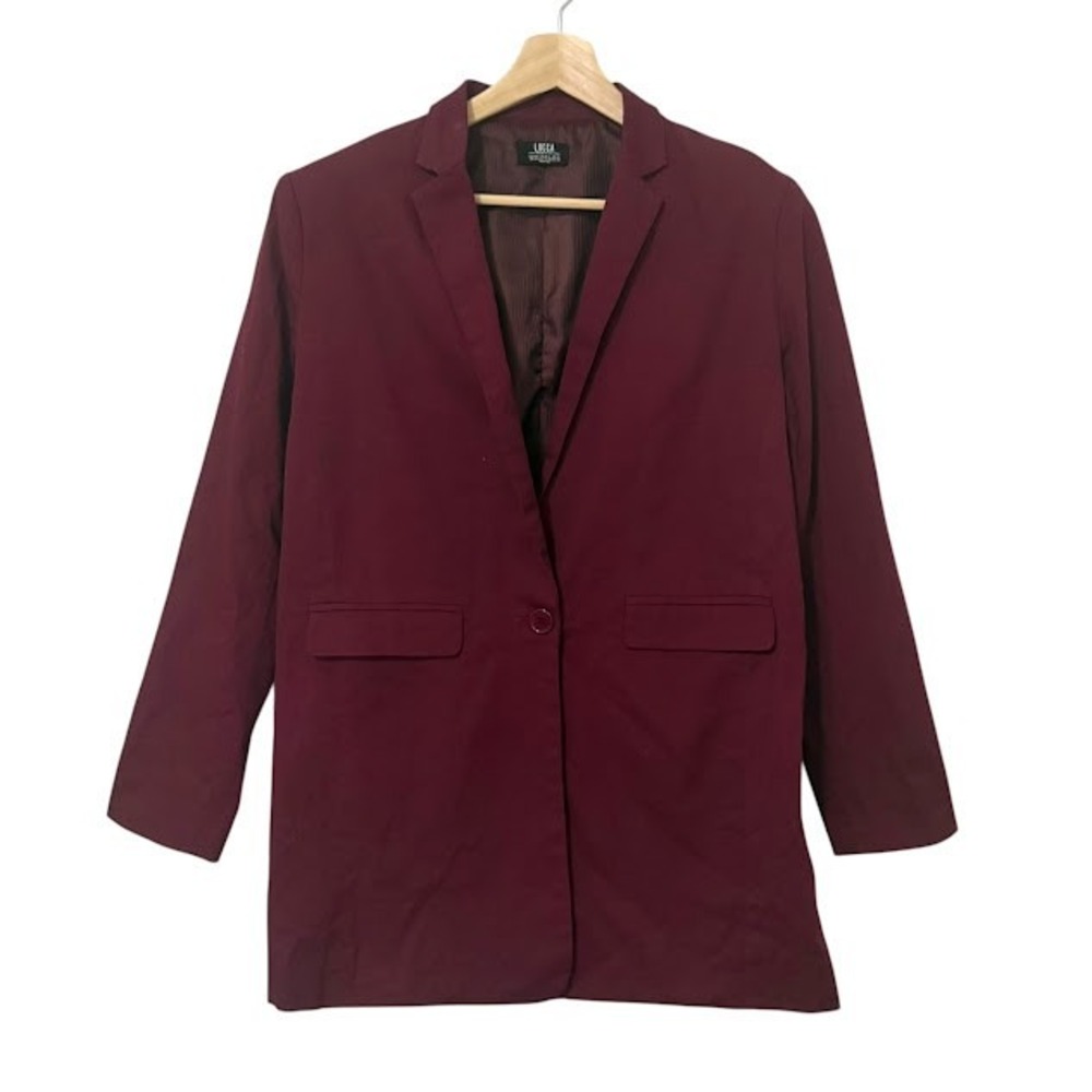 Lucca x Wildfang Empower Notch Lapel Maroon Red Oversized Blazer Suit Jacket M